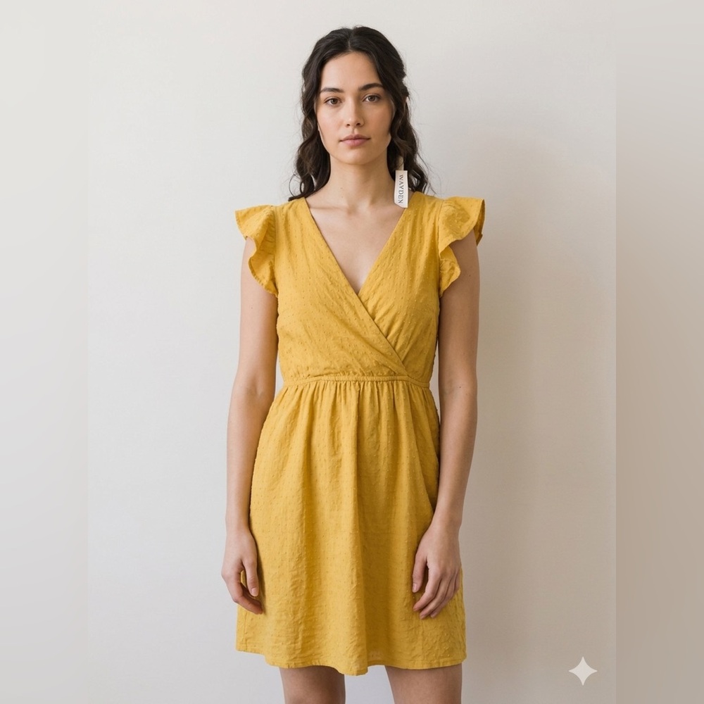 Hayden Yellow Flutter Sleeve Midi Dress